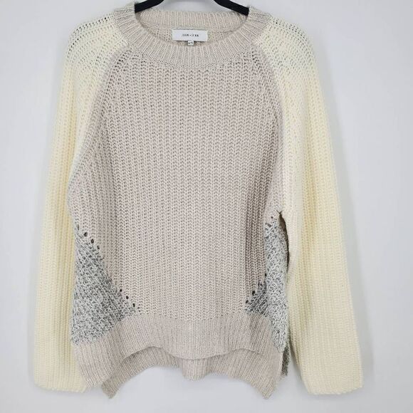 John + Jenn Chunky Knit Color Block Sweater Cream Gray Size XL‎ - Picture 1 of 6